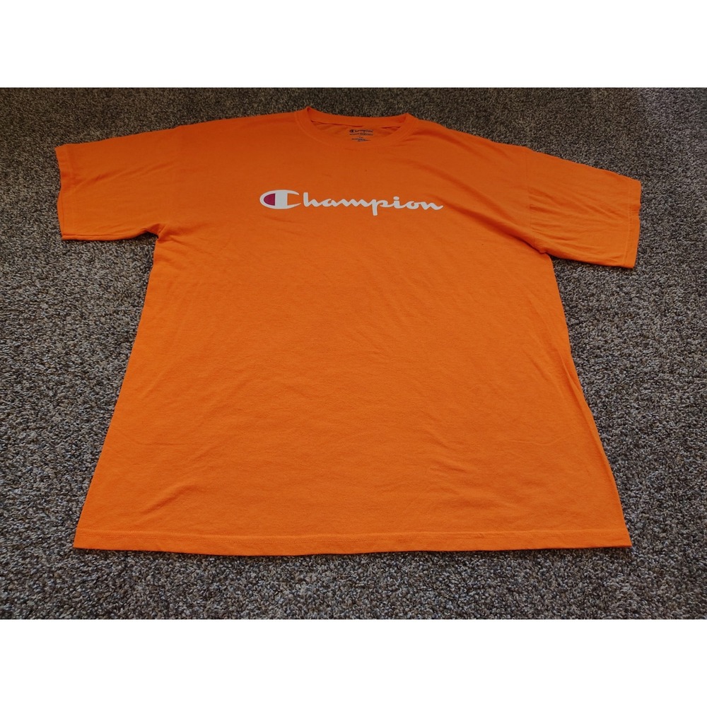 Champion Womens 1XL Orange Graphic Script Logo Short Sleeve T-Shirt Crewneck
